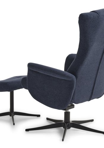 Liam recliner lnestol, inkl. fodskammel - bl polyester stof og sort aluminium