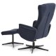 Liam recliner lnestol, inkl. fodskammel - bl polyester stof og sort aluminium
