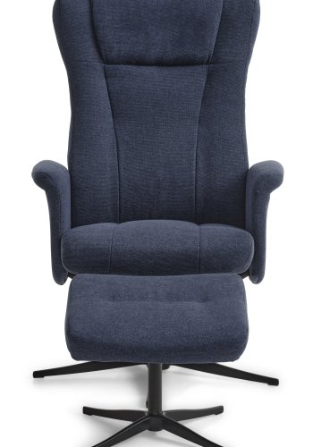 Liam recliner lnestol, inkl. fodskammel - bl polyester stof og sort aluminium
