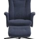 Liam recliner lnestol, inkl. fodskammel - bl polyester stof og sort aluminium