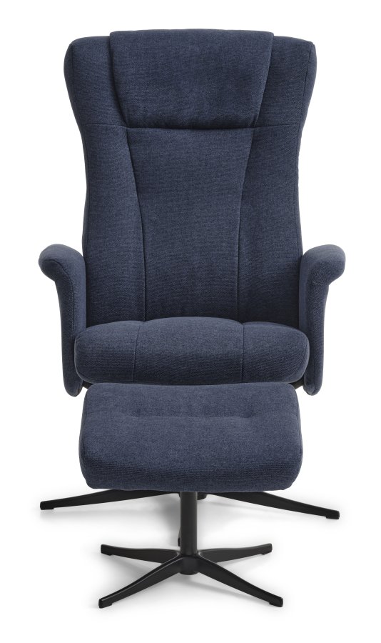 Liam recliner lnestol, inkl. fodskammel - bl polyester stof og sort aluminium