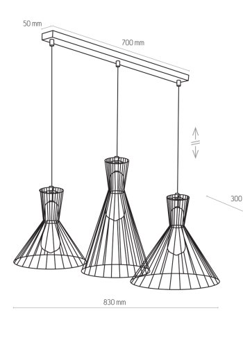 TK Sahara loftlampe, m. 3 skrme - guld metal