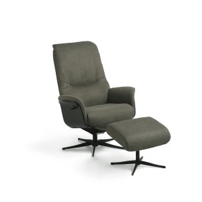 Noah recliner lnestol, inkl. fodskammel - oliven grn polyester stof og sort aluminium