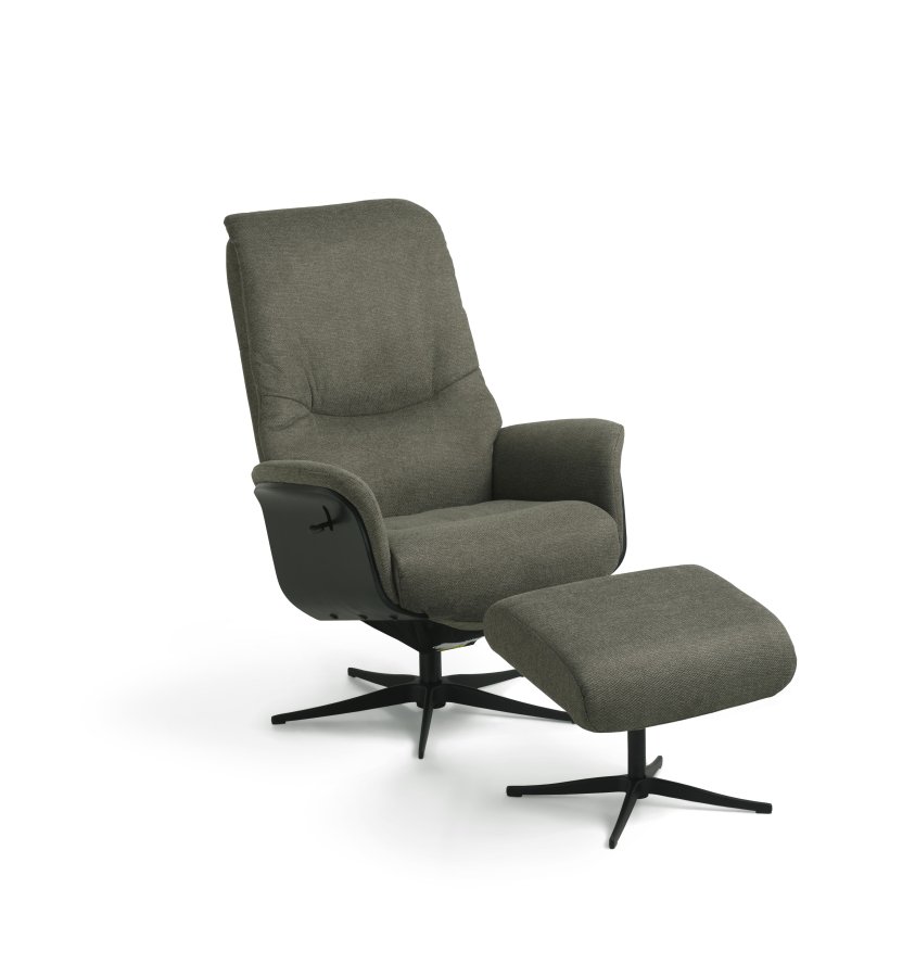 Noah recliner lnestol, inkl. fodskammel - oliven grn polyester stof og sort aluminium