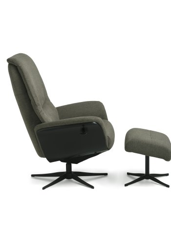 Noah recliner lnestol, inkl. fodskammel - oliven grn polyester stof og sort aluminium