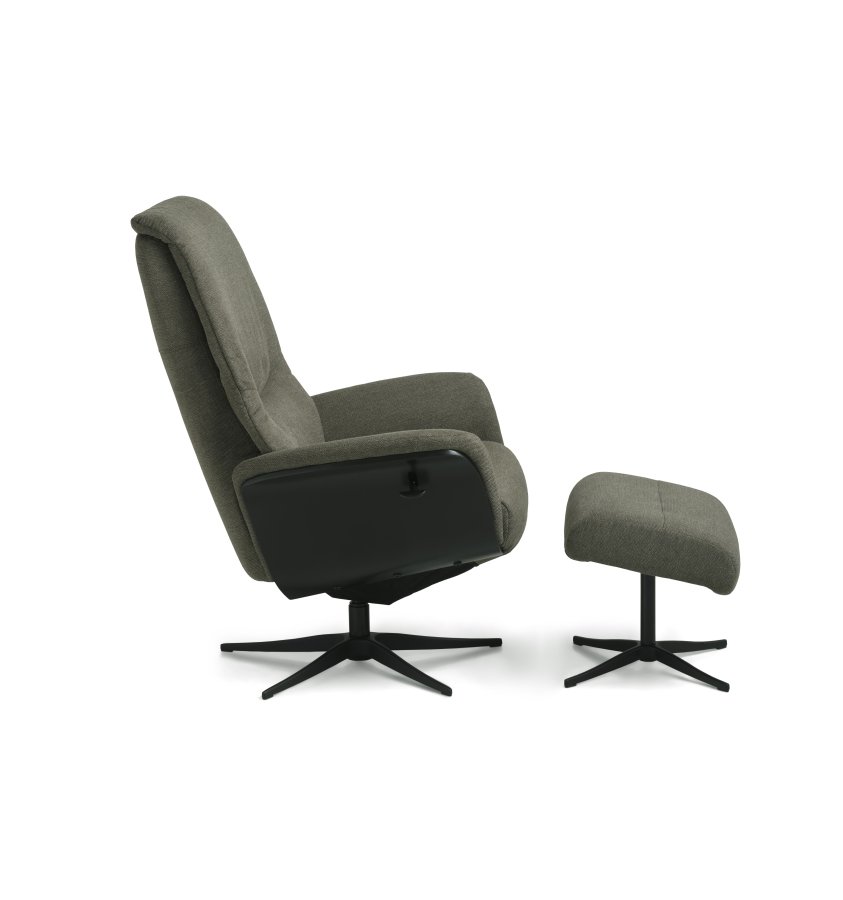 Noah recliner lnestol, inkl. fodskammel - oliven grn polyester stof og sort aluminium