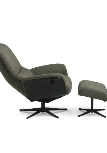 Noah recliner lnestol, inkl. fodskammel - oliven grn polyester stof og sort aluminium