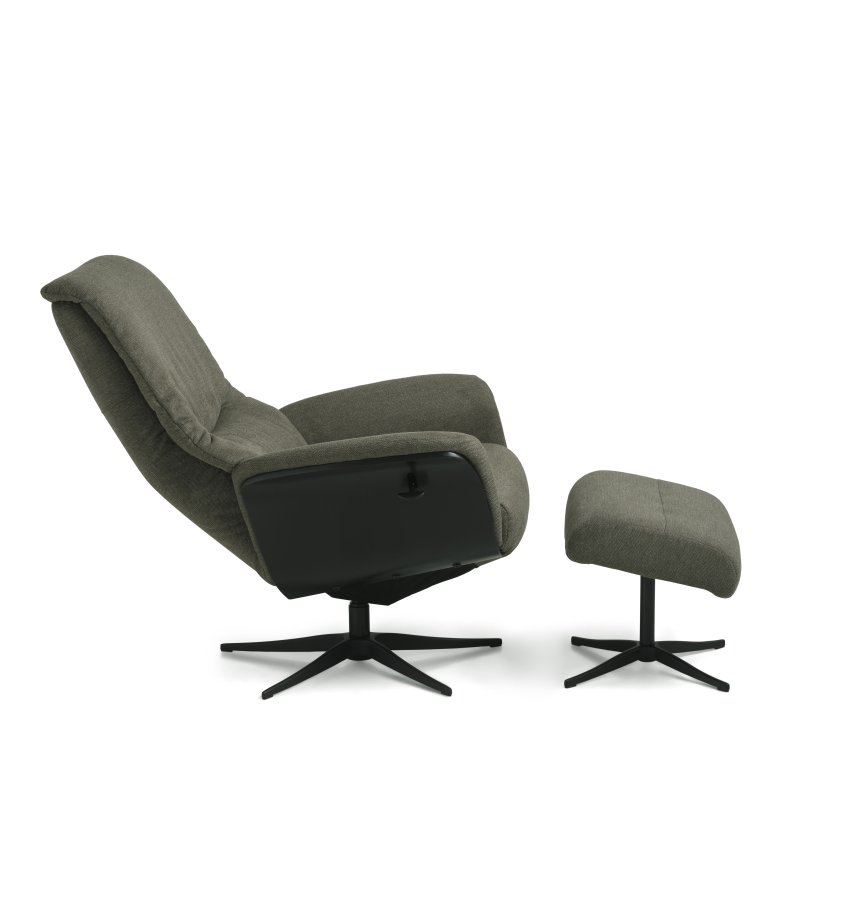 Noah recliner lnestol, inkl. fodskammel - oliven grn polyester stof og sort aluminium