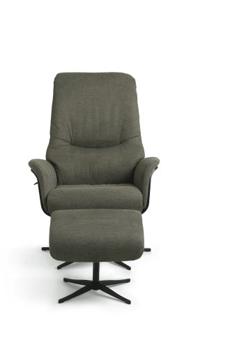 Noah recliner lnestol, inkl. fodskammel - oliven grn polyester stof og sort aluminium