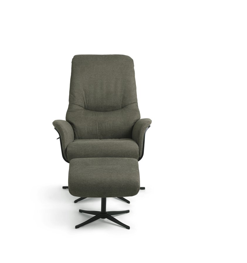 Noah recliner lnestol, inkl. fodskammel - oliven grn polyester stof og sort aluminium