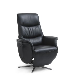 Vincent recliner stol, 2 motorer, armln, vippefunktion, fodskammel - sort lder/PVC og slv alu