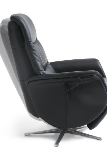 Vincent recliner stol, 2 motorer, armln, vippefunktion, fodskammel - sort lder/PVC og slv alu
