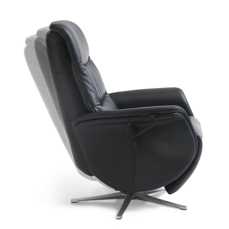 Vincent recliner stol, 2 motorer, armln, vippefunktion, fodskammel - sort lder/PVC og slv alu