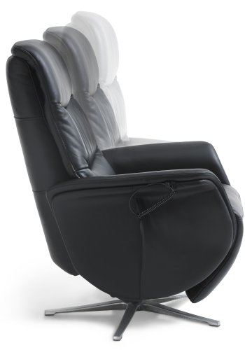 Vincent recliner stol, 2 motorer, armln, vippefunktion, fodskammel - sort lder/PVC og slv alu