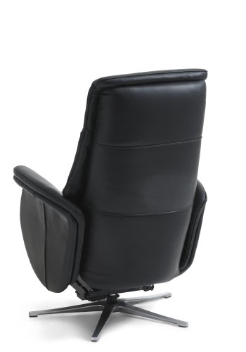 Vincent recliner stol, 2 motorer, armln, vippefunktion, fodskammel - sort lder/PVC og slv alu