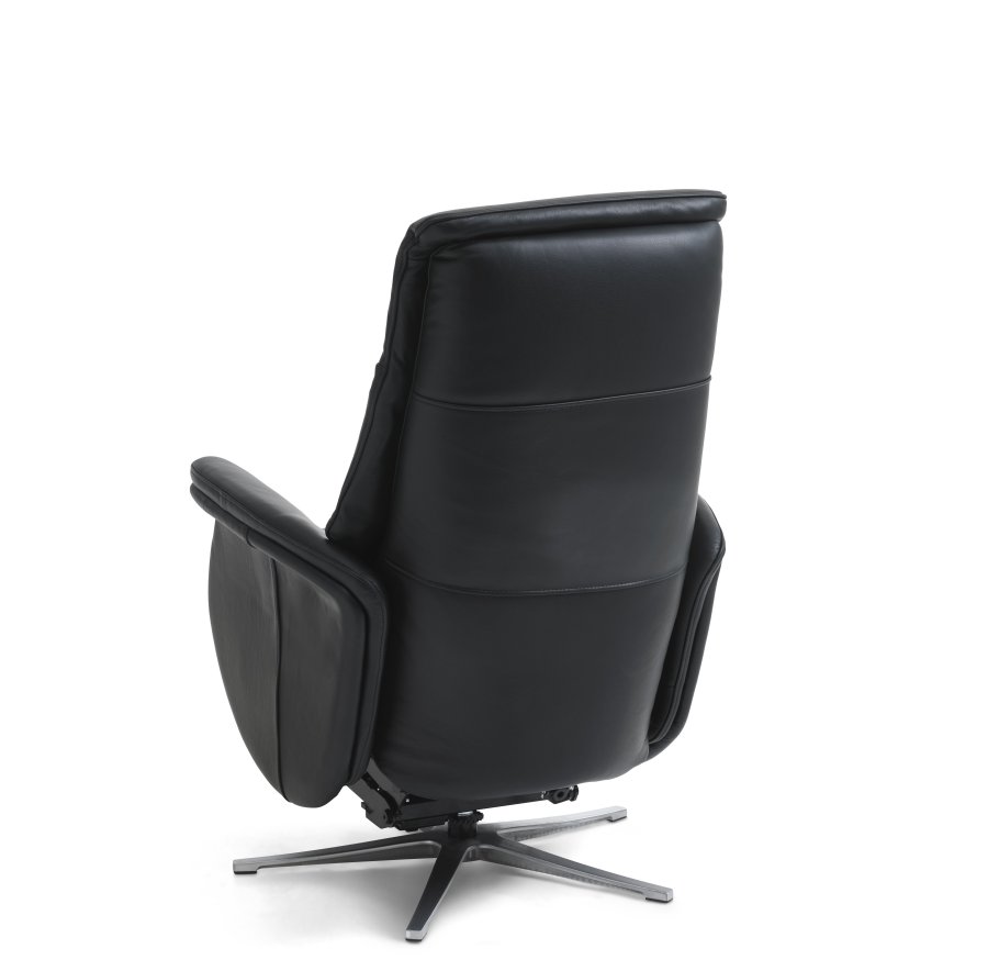 Vincent recliner stol, 2 motorer, armln, vippefunktion, fodskammel - sort lder/PVC og slv alu