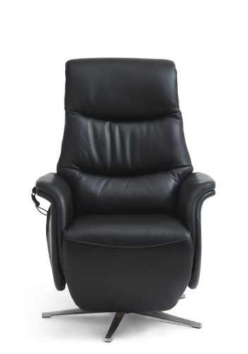 Vincent recliner stol, 2 motorer, armln, vippefunktion, fodskammel - sort lder/PVC og slv alu