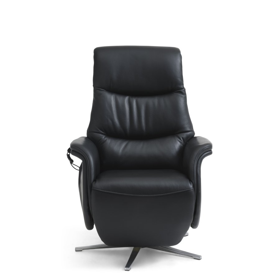 Vincent recliner stol, 2 motorer, armln, vippefunktion, fodskammel - sort lder/PVC og slv alu