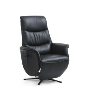 Vincent recliner stol, 2 motorer, armln, vippefunktion, fodskammel - sort semianilin lder/metal