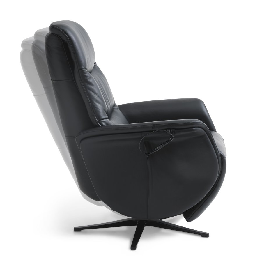 Vincent recliner stol, 2 motorer, armln, vippefunktion, fodskammel - sort semianilin lder/metal