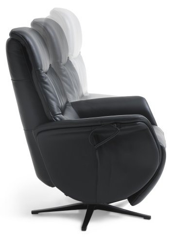 Vincent recliner stol, 2 motorer, armln, vippefunktion, fodskammel - sort semianilin lder/metal
