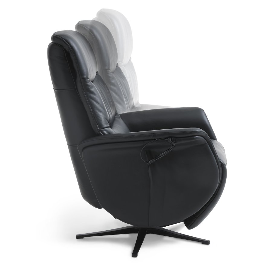 Vincent recliner stol, 2 motorer, armln, vippefunktion, fodskammel - sort semianilin lder/metal
