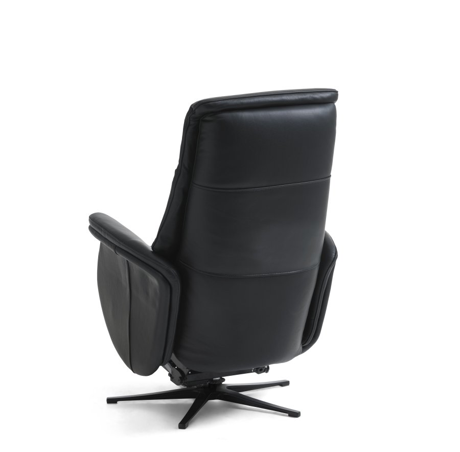 Vincent recliner stol, 2 motorer, armln, vippefunktion, fodskammel - sort semianilin lder/metal