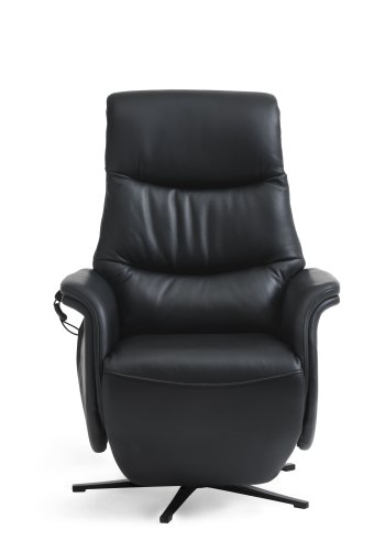 Vincent recliner stol, 2 motorer, armln, vippefunktion, fodskammel - sort semianilin lder/metal