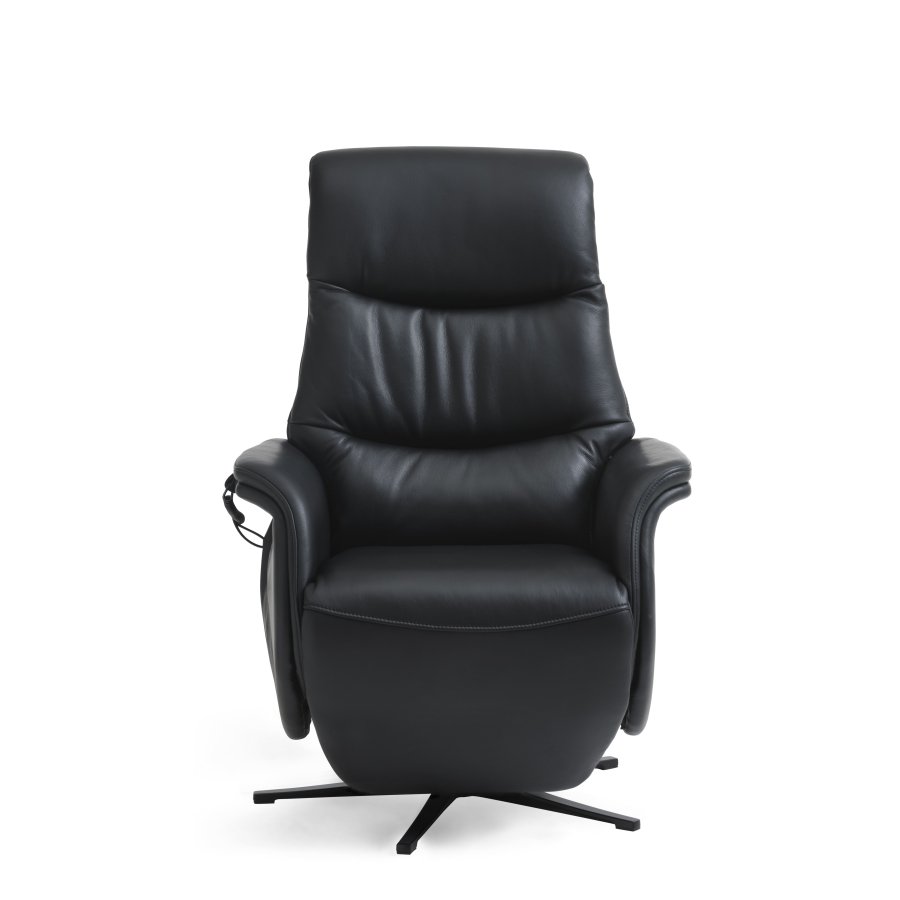 Vincent recliner stol, 2 motorer, armln, vippefunktion, fodskammel - sort semianilin lder/metal