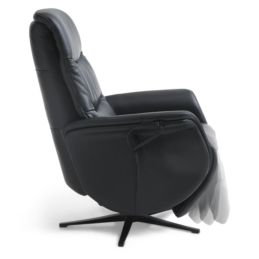 Vincent recliner stol, 2 motorer, armln, vippefunktion, fodskammel - sort lder/PVC og sort metal