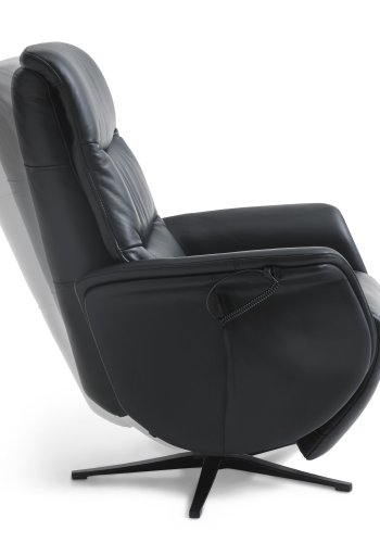 Vincent recliner stol, 2 motorer, armln, vippefunktion, fodskammel - sort lder/PVC og sort metal