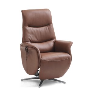 Vincent recliner stol, 2 motorer, armln, vippefunktion, fodskammel - cognac semianilin lder/alu