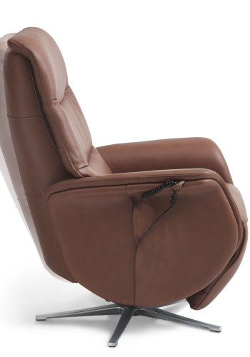Vincent recliner stol, 2 motorer, armln, vippefunktion, fodskammel - cognac semianilin lder/alu