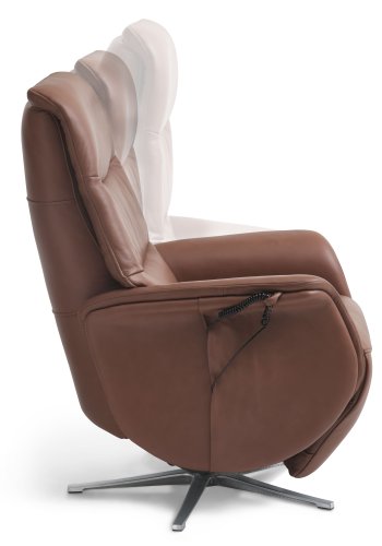 Vincent recliner stol, 2 motorer, armln, vippefunktion, fodskammel - cognac semianilin lder/alu