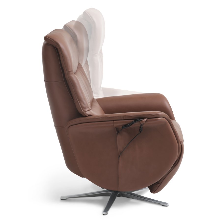 Vincent recliner stol, 2 motorer, armln, vippefunktion, fodskammel - cognac semianilin lder/alu