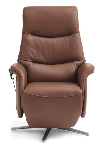 Vincent recliner stol, 2 motorer, armln, vippefunktion, fodskammel - cognac semianilin lder/alu