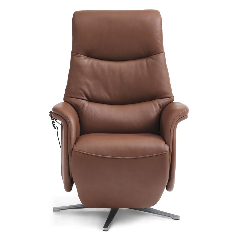 Vincent recliner stol, 2 motorer, armln, vippefunktion, fodskammel - cognac semianilin lder/alu