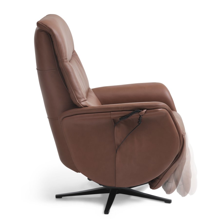 Vincent recliner stol, 2 motorer, armln, vippefunktion, fodskammel - cognac semianilin lder/metal
