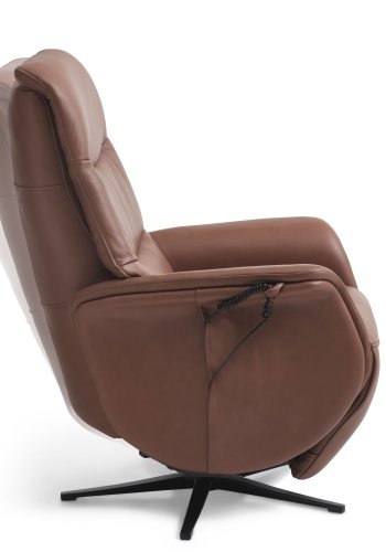 Vincent recliner stol, 2 motorer, armln, vippefunktion, fodskammel - cognac semianilin lder/metal