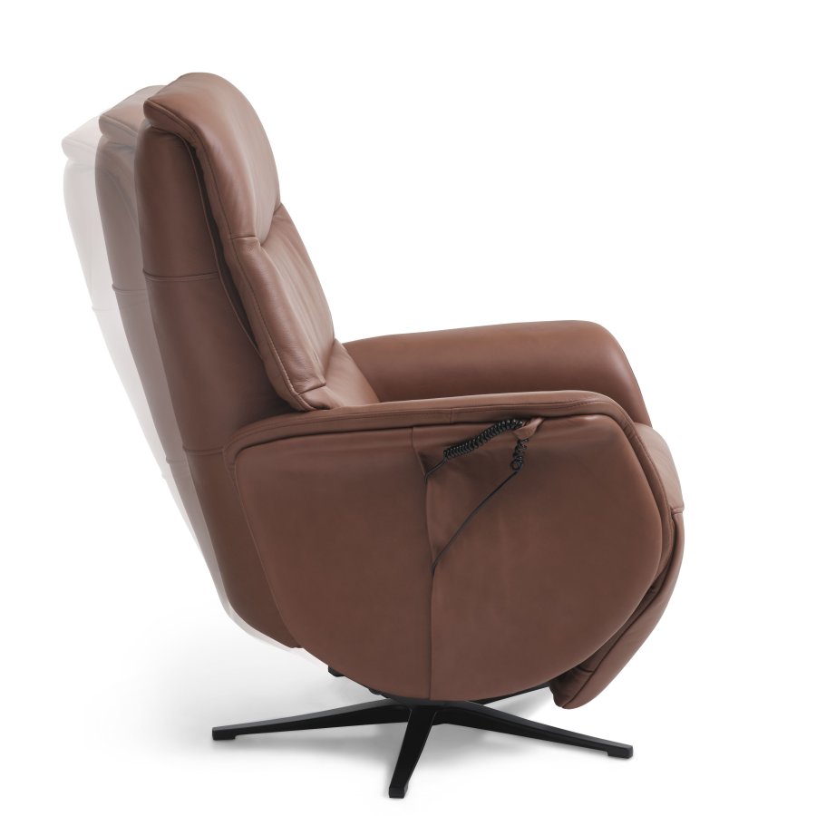 Vincent recliner stol, 2 motorer, armln, vippefunktion, fodskammel - cognac semianilin lder/metal