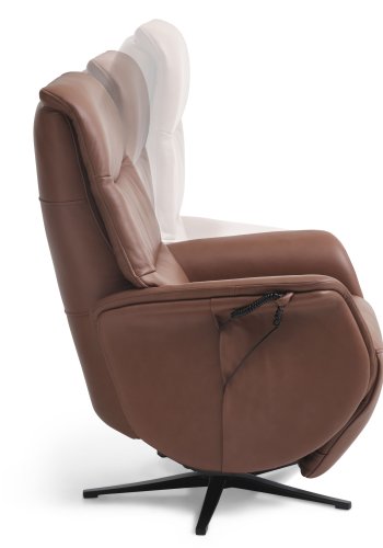 Vincent recliner stol, 2 motorer, armln, vippefunktion, fodskammel - cognac semianilin lder/metal