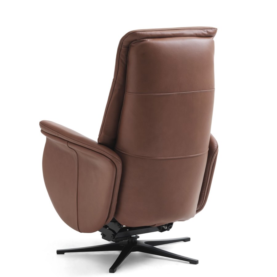 Vincent recliner stol, 2 motorer, armln, vippefunktion, fodskammel - cognac semianilin lder/metal