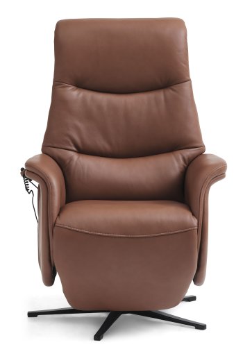 Vincent recliner stol, 2 motorer, armln, vippefunktion, fodskammel - cognac semianilin lder/metal