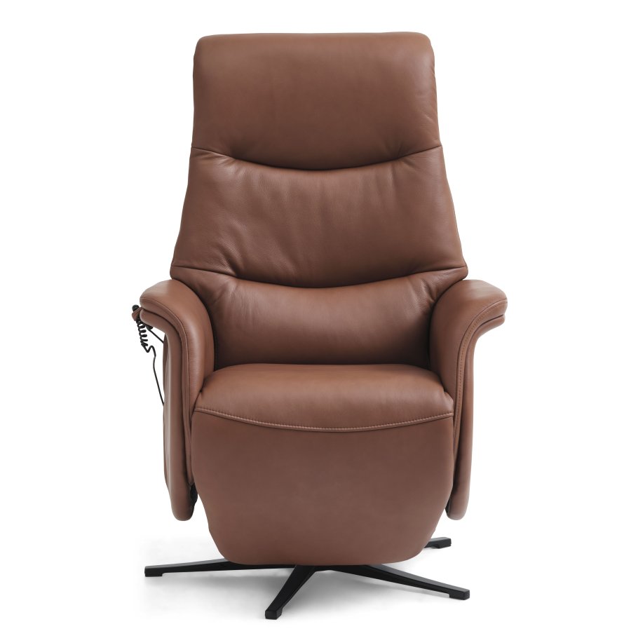 Vincent recliner stol, 2 motorer, armln, vippefunktion, fodskammel - cognac semianilin lder/metal
