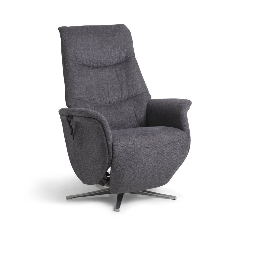 Vincent recliner stol, 2 motorer, armln, vippefunktion, fodskammel - antracitgr stof og slv alu