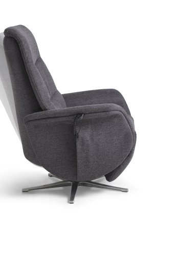 Vincent recliner stol, 2 motorer, armln, vippefunktion, fodskammel - antracitgr stof og slv alu