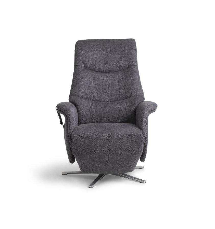 Vincent recliner stol, 2 motorer, armln, vippefunktion, fodskammel - antracitgr stof og slv alu