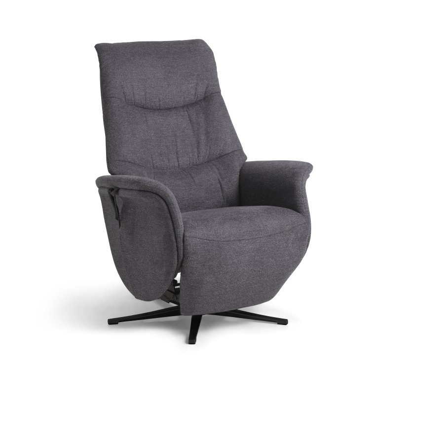 Vincent recliner stol, 2 motorer, armln, vippefunktion, fodskammel - antracitgr stof og sort metal