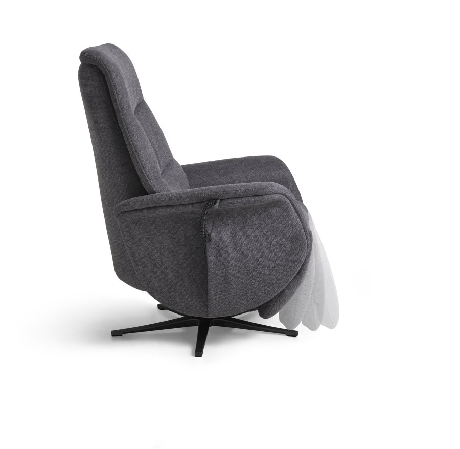 Vincent recliner stol, 2 motorer, armln, vippefunktion, fodskammel - antracitgr stof og sort metal