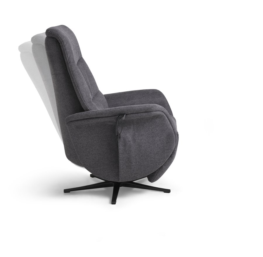 Vincent recliner stol, 2 motorer, armln, vippefunktion, fodskammel - antracitgr stof og sort metal